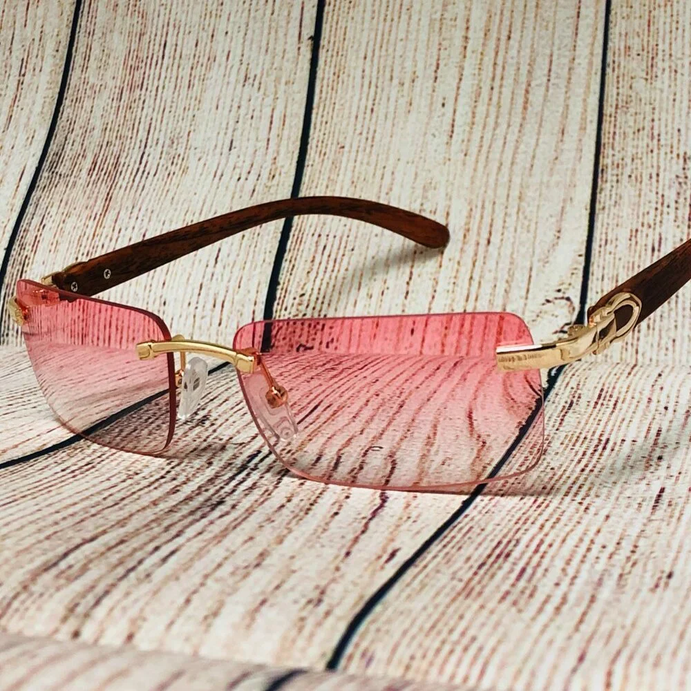 Women Men Sunglasses Pink Rimless Luxury Retro Shades Gold Metal Lentes Gafas‎